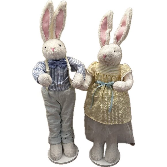 Pottery Barn Kids 32” Bunny Rabbit Set Couple Easter Freestanding Decor RARE Tag - Picture 1 of 16